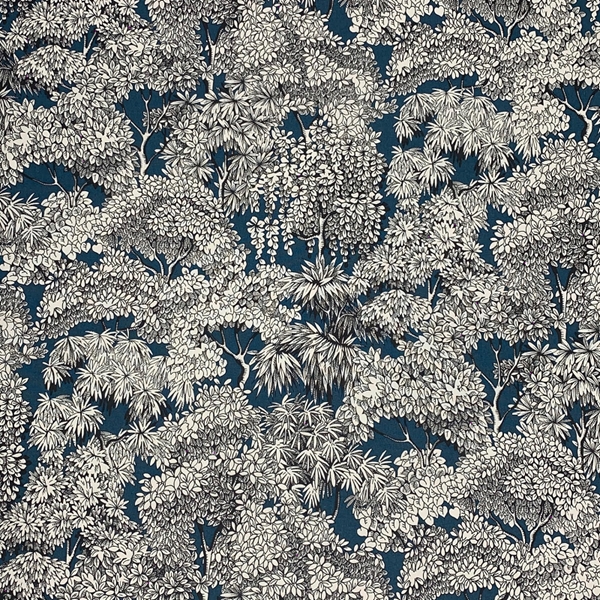 TISSU TOILE COTON PANORAMIQUE ARBRE BLEU OCEAN 