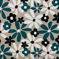 TOILE ASPECT LIN ENDUIT FLEURS HIPPIE BLEU OCEAN