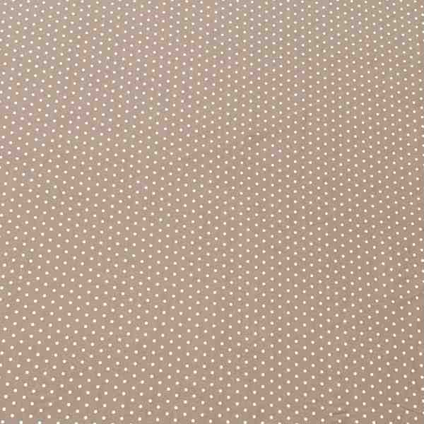 TISSU MFTA COTON TAUPE A PETITS POIS BLANCS