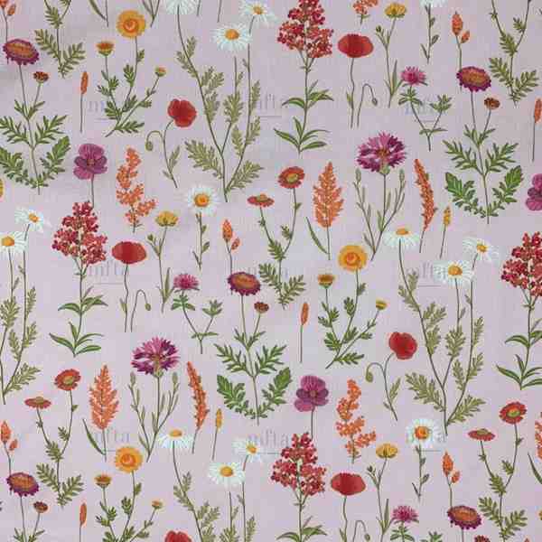 TISSU MFTA COTON ENDUIT FLEURS DES CHAMPS ROSE