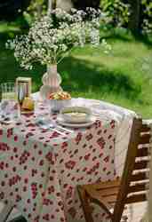 TISSU TOILE ASPECT LIN TOMATES CERISES