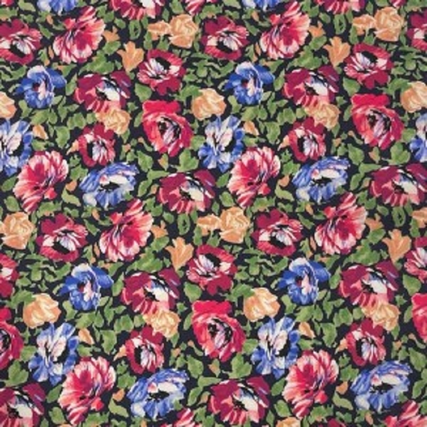 TISSU COTON VISCOSE EXTENSIBLE FLEURS MULTI 