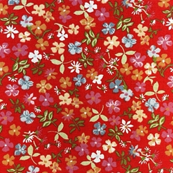 TISSU COTON IMPRIME FLEUR MULTI FOND ROUGE