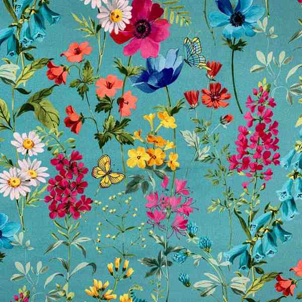 TISSU BACHETTE COTON MFTA HERBIER FOND BLEU