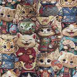 TISSU JACQUARD MOTIFS CHATS JAPONAIS MIOUKI