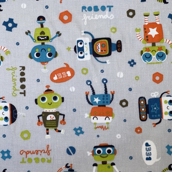 TISSU COTON IMPRIME ROBOT GRIS MULTICOLORE