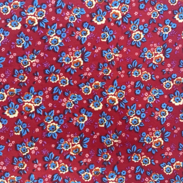 COUPON POLYESTER FLEUR BLEU ROUGE 1M50 X 1M40