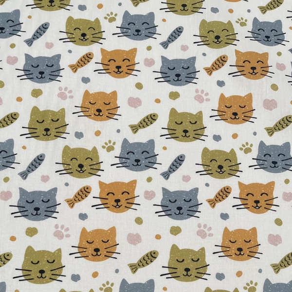 TISSU COTON TETE DE CHAT MULTICOLORE