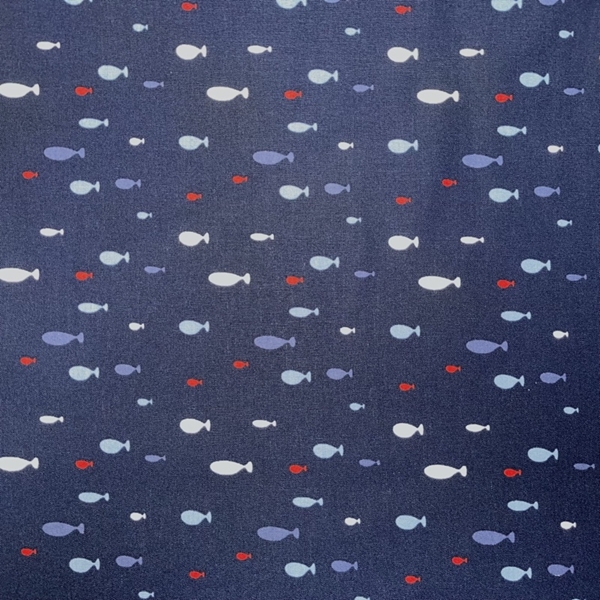 TISSU COTON IMPRIME PETIT POISSON THEME MER