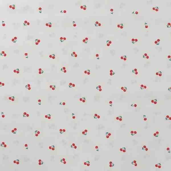 TISSU COTON PETITE CERISE FOND BLANC