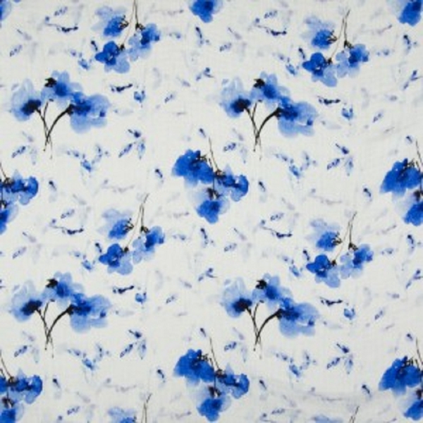 TISSU DOUBLE GAZE DIGITAL FLEURS BLEUS