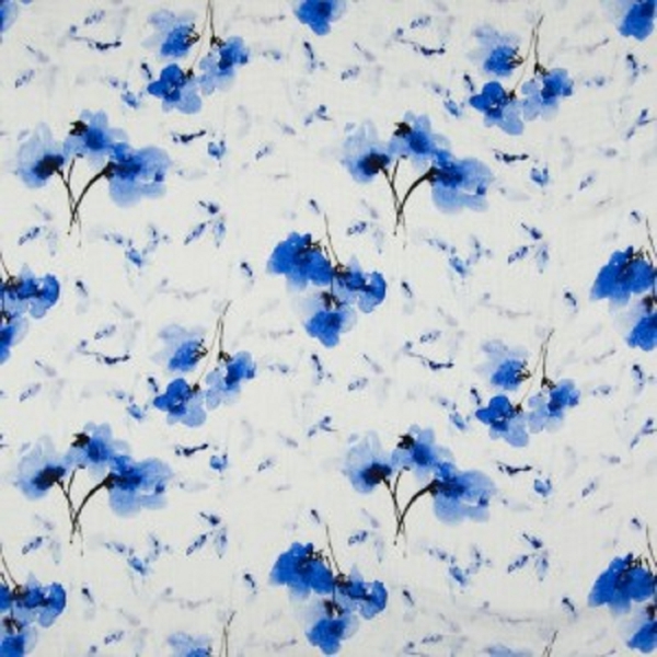 TISSU GAZE DE COTON DIGITAL FLEURS BLEUES