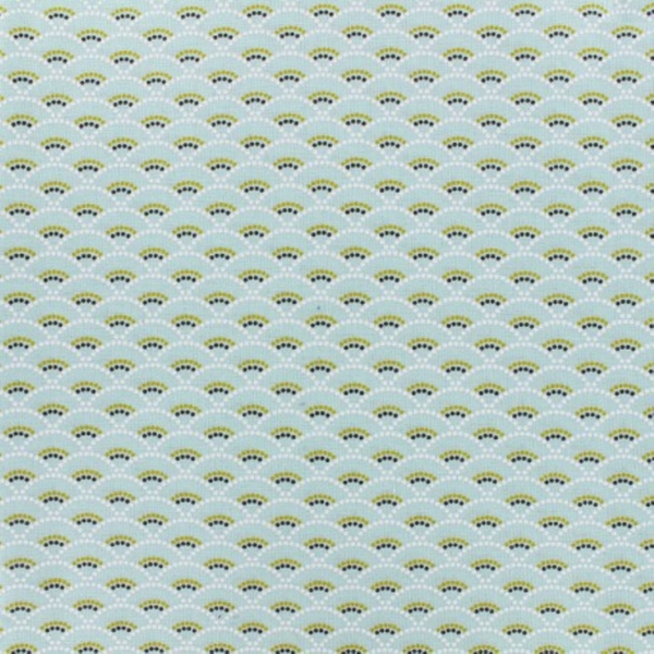 TISSU COTON GEOMETRIQUE BLEU  VERT