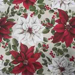 TISSU TOILE ASPECT LIN LINENLOOK FLEURS DE NOEL 