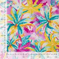 TISSU VISCOSE IMPRIMÉ PALMIERS TROPICAUX ROSE