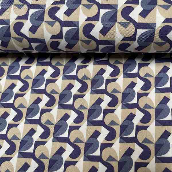 TISSU VISCOSE TWILL GRAPHIQUE BEIGE BLEU