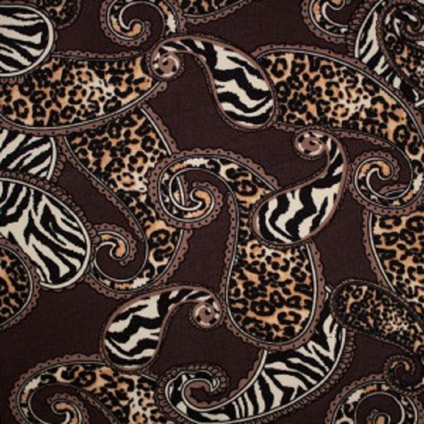 TISSU VISCOSE TWILL IMPRIME CACHEMIRE ANIMAL BRUN