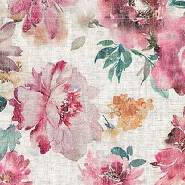 TISSU SIEGE COTON LIN BOUQUET ROSE FOND NATUREL  