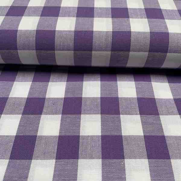 TISSU VICHY CARREAUX 2 X 2 CM BLANC LILAS