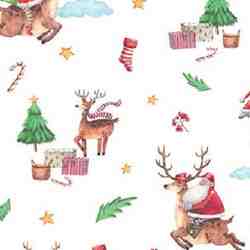 TISSU COTON MOTIFS PÈRE NOËL ET RENNES