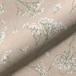 TISSU TOILE ASPECT LIN FLEURS CHAMPETRES