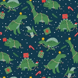 TISSU NOEL JERSEY DINOSAURE BLEU MARINE