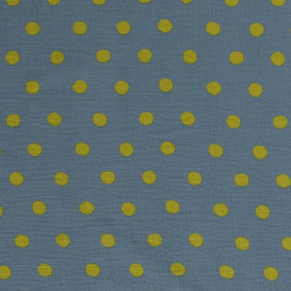 TISSU DOUBLE GAZE IMPRIMEE POIS BLEU JEANS