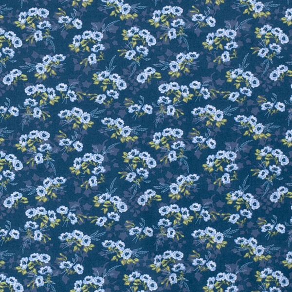 TISSU COTON ALEXANDRA FLEUR BLEU