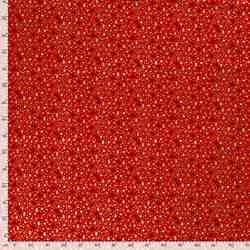 TISSU NOËL COTON DORÉS SAPINS & FLOCONS FOND ROUGE