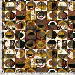 TISSU POPELINE DE VISCOSE IMPRIME CERCLES CAMEL