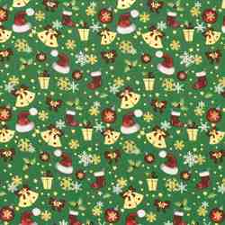 TISSU COTON NOËL FOND VERT CLOCHES ET TRADITION
