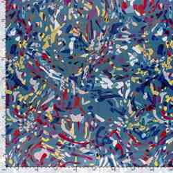 TISSU POLYESTER SATIN IMPRIMÉ ABSTRAIT FOND BLEU