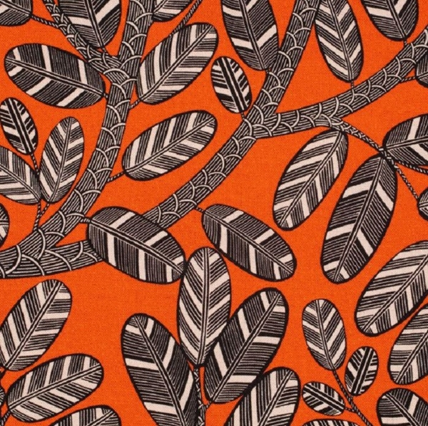 TISSU TOILE COTON  ELIS ORANGE GRIS NOIR 