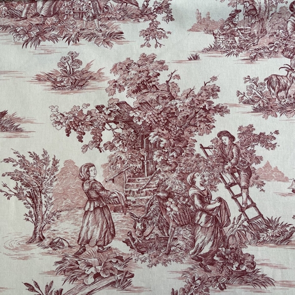 TISSU TOILE DE JOUY PASTORALE ECRU ROUGE