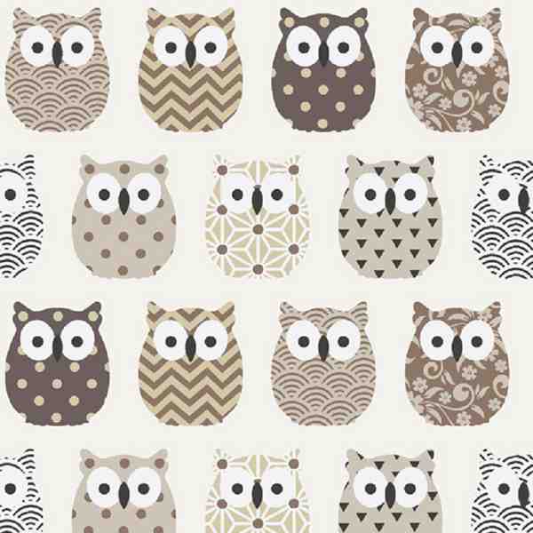 TISSU COTON MFTA HIBOUX GRAPHIQUES BEIGE