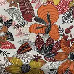 TISSU ASPECT LIN FLEURS GRAPHIQUES ORANGE