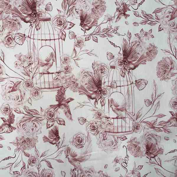 TOILE IMPRIMEE LA CAGE AUX OISEAUX ROSE