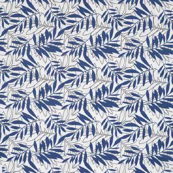 TISSU COTON IMPRIMÉ FEUILLAGE BLEU MARINE
