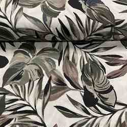 TISSU COTON IMPRIME FEUILLAGE FOND NATUREL