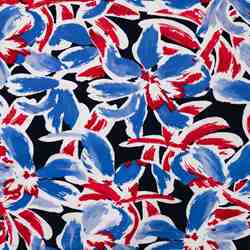 TISSU JERSEY VISCOSE FLORAL ROUGE BLEU