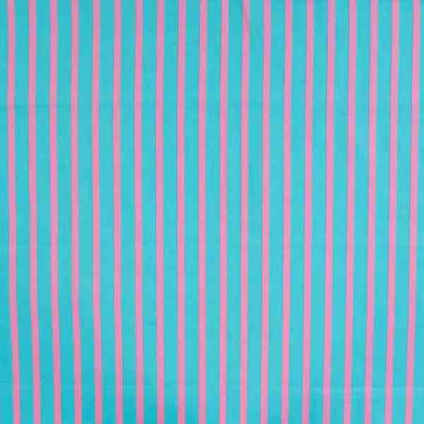 TISSU COTON IMPRIMÉ RAYURES BLEU TURQUOISE ET ROSE