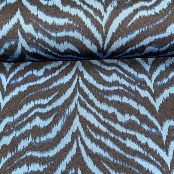 TISSU JERSEY POLYESTER TIGRE BLEU NOIR