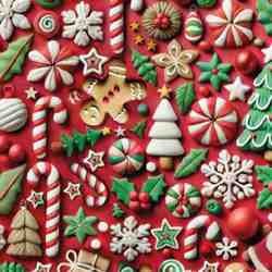 TISSU 3D COTON MOTIFS GOURMANDISES DE NOËL