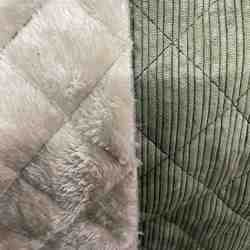 TISSU VELOURS COTELE RELIEF GEOMETRIQUE KAKI BEIGE