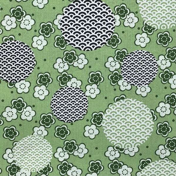 TISSU COTON IMPRIME JARDIN JAPONAIS VERT 