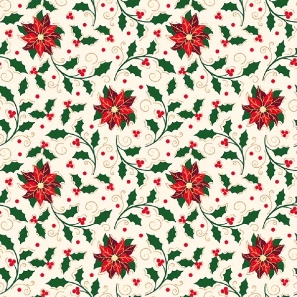 TISSU COTON FLEURS DE NOEL NATUREL