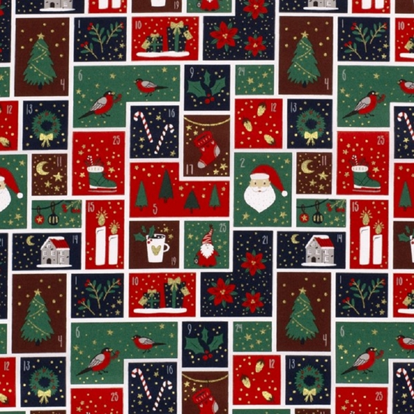 TISSU COTON CALENDRIER DE L'AVENT POUR NOEL 