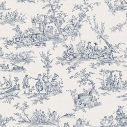 TISSU TOILE DE JOUY SANFORISE BLEU MARINE