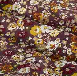 TISSU VISCOSE OTTOMAN IMPRIMÉ FLORAL BRIQUE OCRE