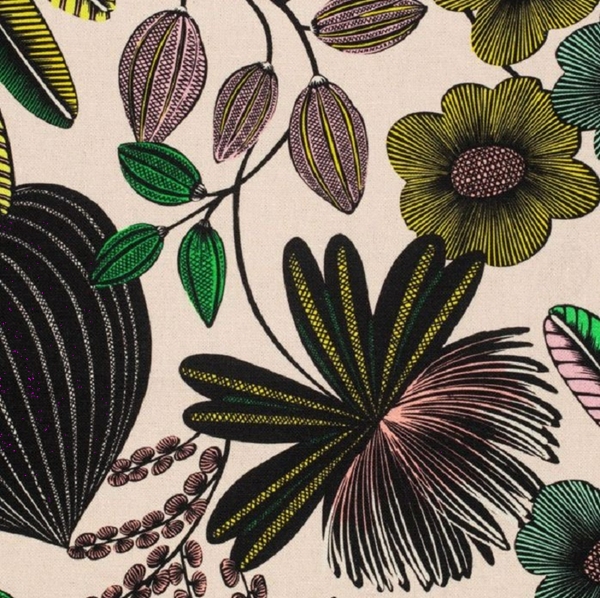 TISSU TOILE IMPRIME ORPHEE MULTICOLORE FOND CREME